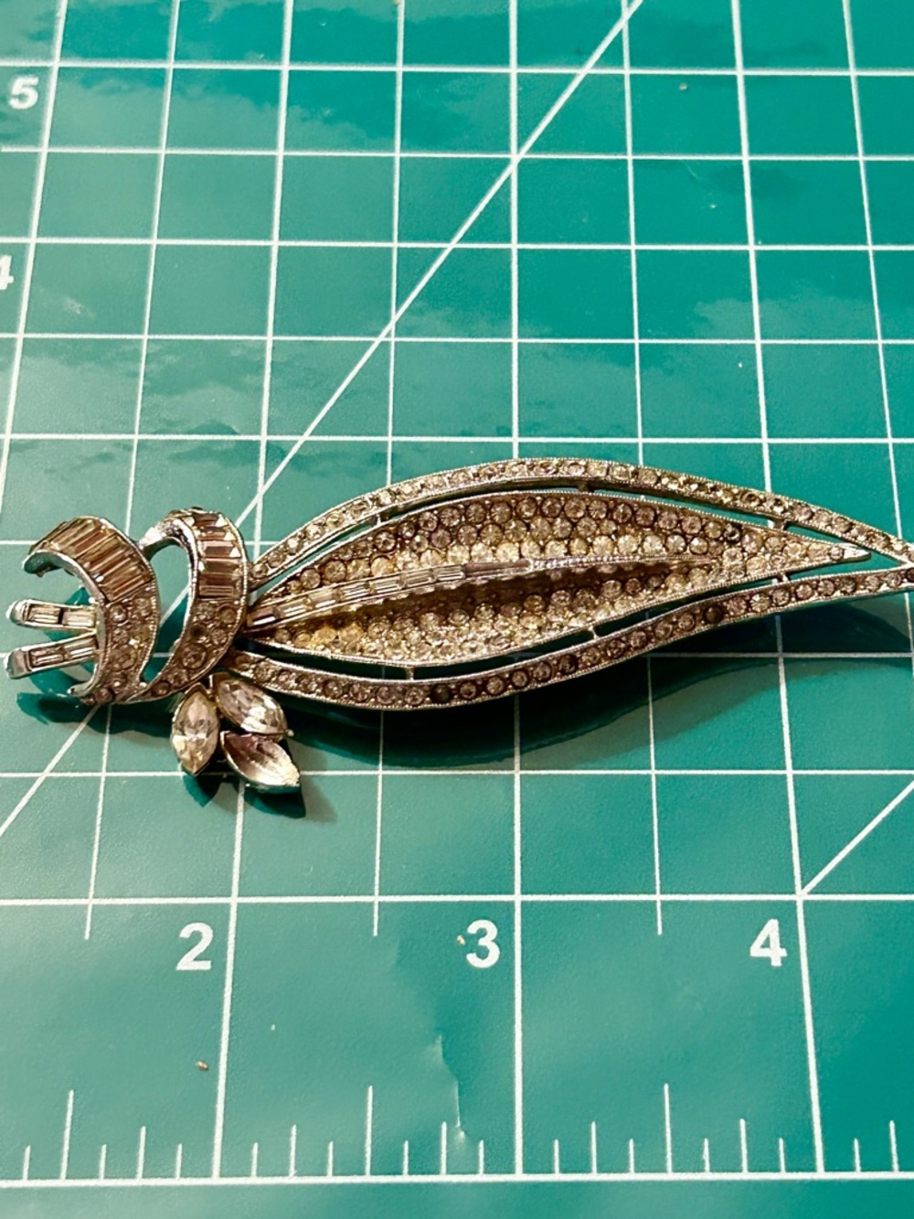 Vintage BOGOFF Crystal Rhinestone Floral Leaf Brooch